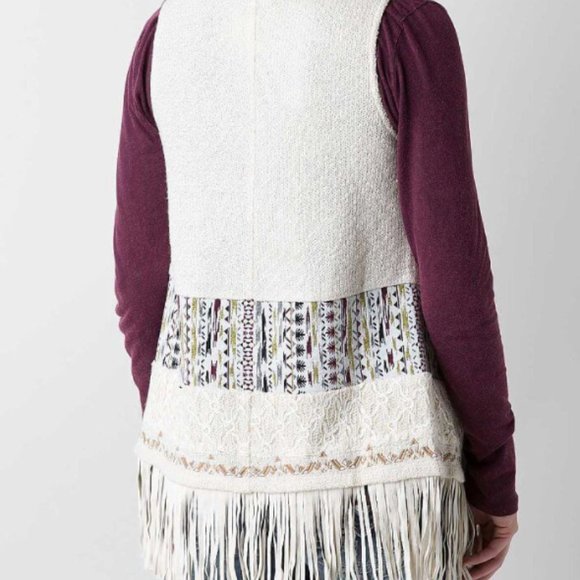 Miss Me Fringe off-White Sweater Vest Jacket Cardigan - Picture 2 of 8